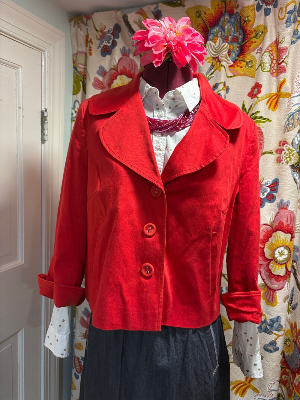 Red Women's Cropped Blazer Jacket - Bright Red Tailored Coat